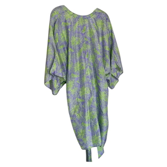JH Julie Harrah Silk Tropical Print Kimono Robe in Lavender and Lime - One Size - Picture 3 of 6